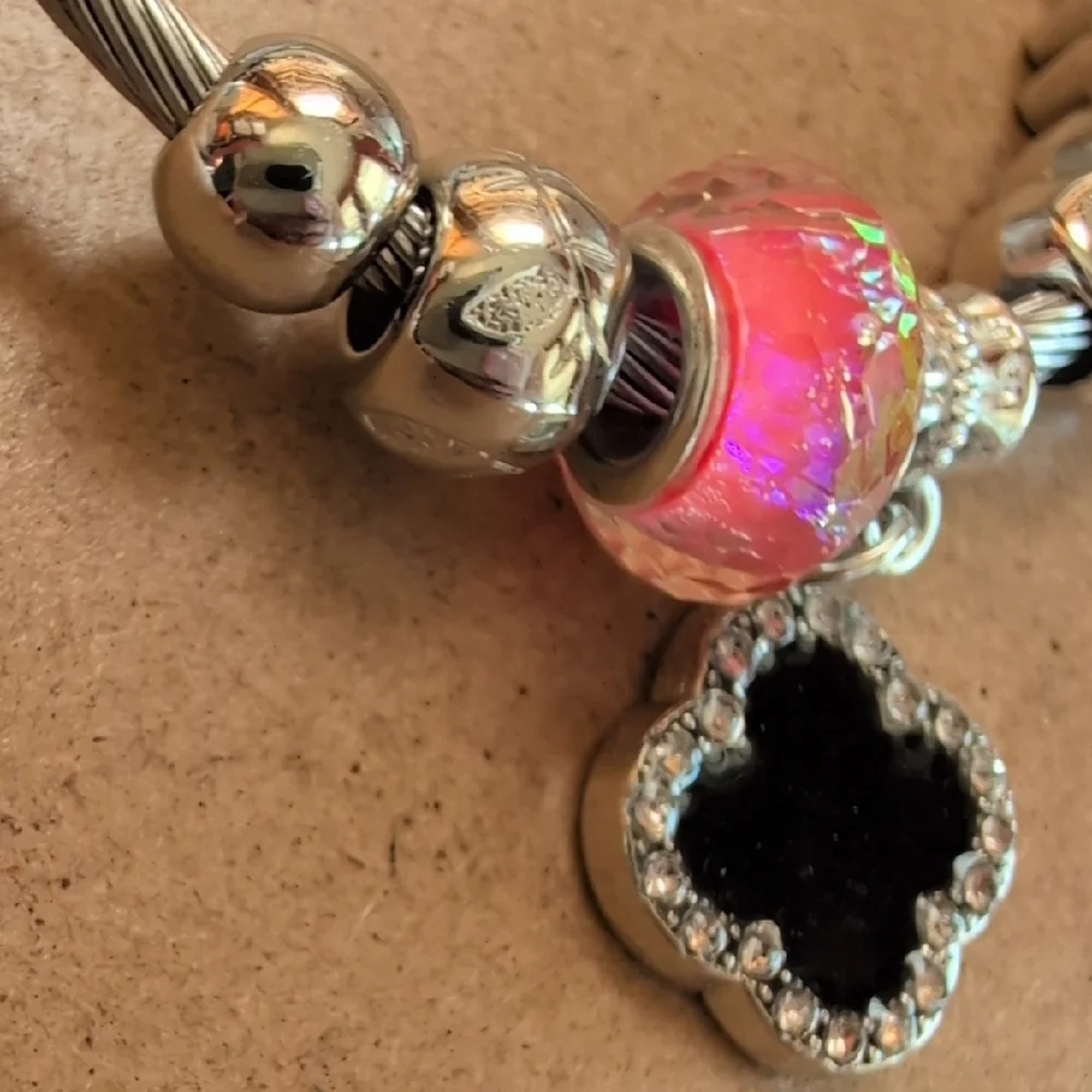 Stainless Steel Chic Silver and Black Charm Bracelet
